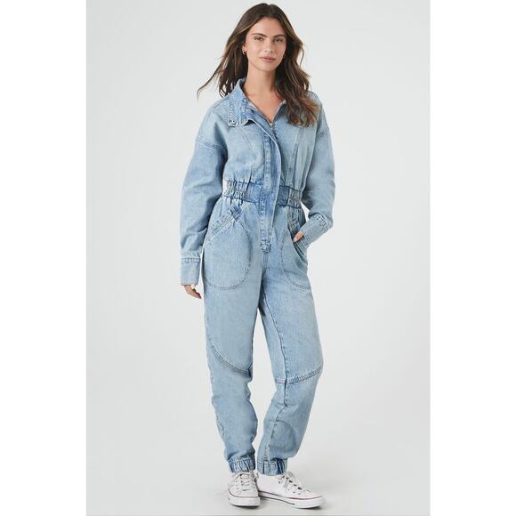 New w/tags Forever 21 Jumpsuit 3x Denim Boiler jumpSuit Jogger - Picture 1 of 5